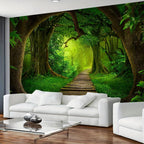 FENDROM Nature Forest Tree Cave Tapestry Wall Hanging Landscape Stream Through Green Rainforest Tapestries Jungle Creek Psychedelic Wall Blanket for Living Room