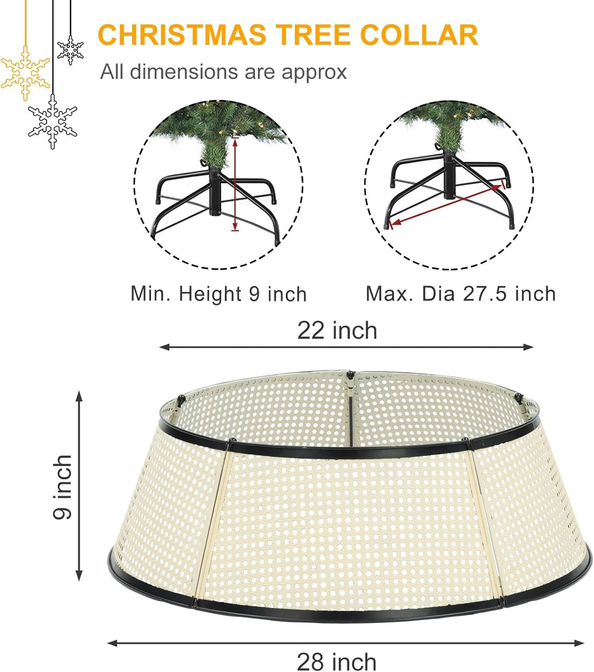 Metal Christmas Tree Collar, 28’’ D Christmas Decorative Base Cover for Christmas Tree, Tree Skirt, Tree Ring - Cream