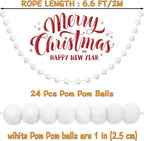 Jishi 3pk White Felt Pom Pom Garland Christmas Tree Decorations Indoor Home Decor, Cute Winter Wonderland Snow Ball Ornaments, Hanging String Pompom Snowball Beads, Xmas Holiday Birthday Party Banners