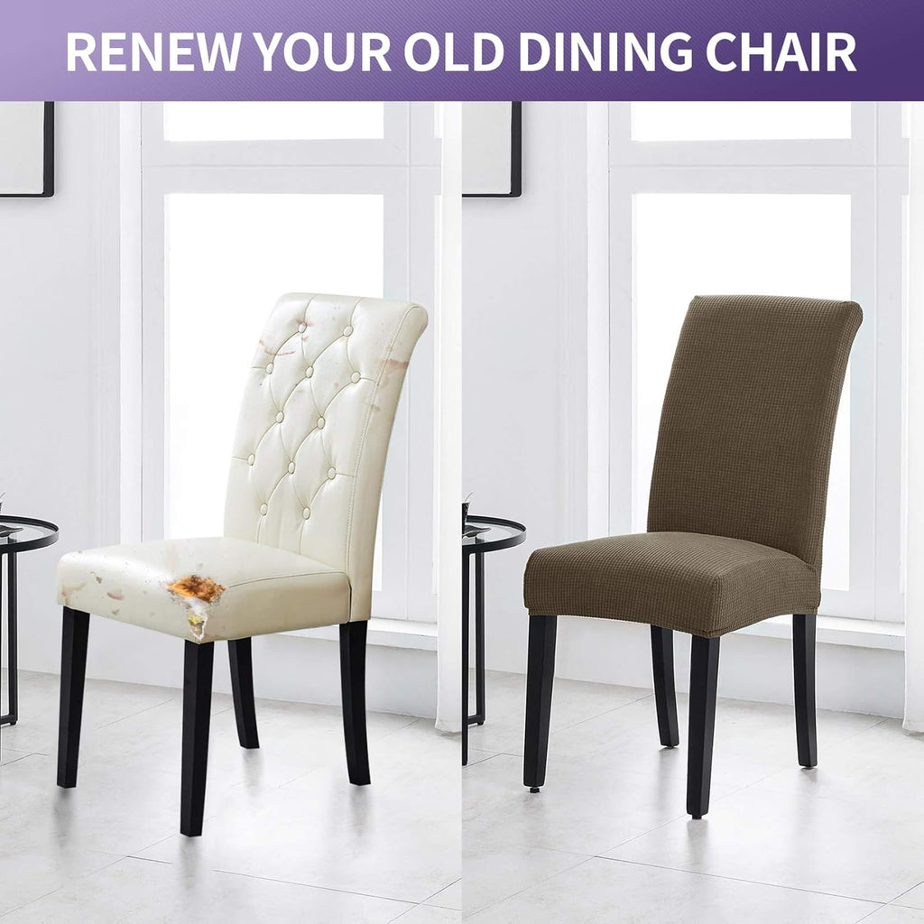 Joccun Chair Covers for Dining Room Set of 6,Dining Chair Slipcovers Stretch Dining Room Chair Covers Seat Protector,Washable Parsons Chair Cover for Home,Hotel,Banquet(Fossil,6 Pack)