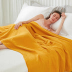 EMME Cotton Throw Blanket for Couch Soft Muslin Blankets 50"x60" Lightweight Breathable Blanket All Season Gauze Blanket, Mustard Yellow