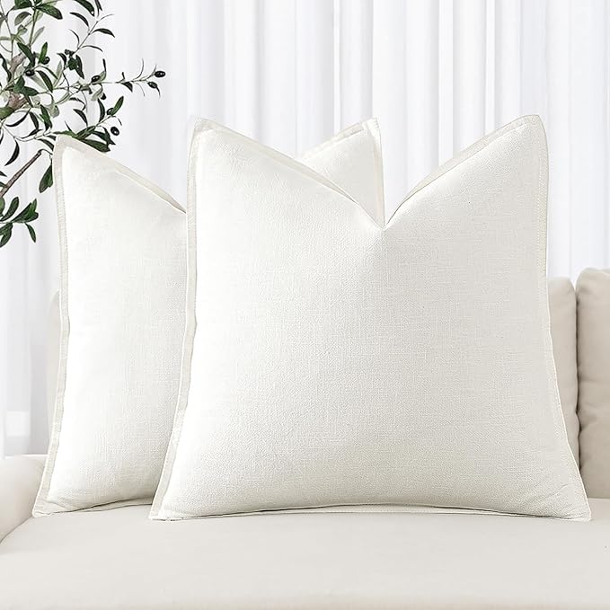 MIULEE Decorative Linen Euro Sham Pillow Covers 22x22 Inch Cream White | Boho by MIULEE
