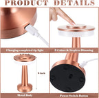 VIHOSE Set of 8 LED Portable Cordless Table Lamp with Touch Sensor 3 Color Stepless Dimming Rechargeable Battery up to 15 Hours Cordless Table Light Wireless Lamp for Nursery(Rose Gold)