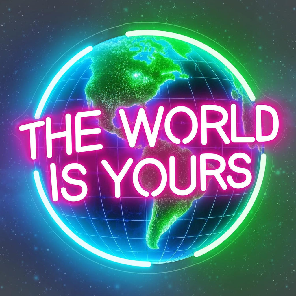The World Is Yours Neon Sign for Wall Decor, Earth Neon Light with Dimmer, for Man Cave Boy Room Decor, Gift for Man Boyfriend, Decoration USB Powered with Switch