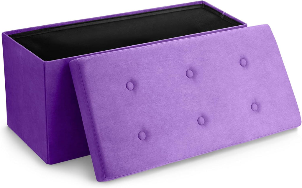 Sorbus Storage Ottoman Bench – Collapsible/Folding Bench Chest with Cover – Perfect Toy and Shoe Chest, Hope Chest, Pouffe Ottoman, Seat, Foot Rest, – Contemporary Faux Suede (Purple)