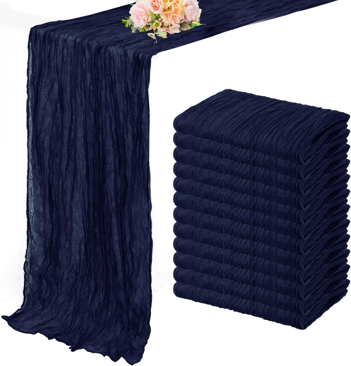 12 Pack Navy Blue Cheesecloth Table Runner 10FT Boho Fabric Rustic Cheese Cloth Table Runner for Wedding Bridal Shower Baby Shower Gauze Sheer Birthday Party Table Decorations 20 x 120 Inch Long