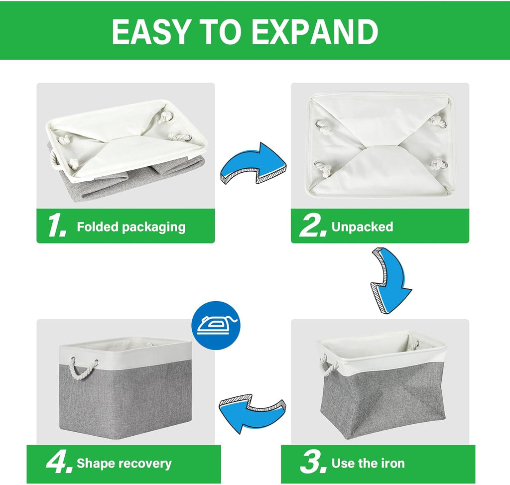 Bidtakay Extra Large Storage Baskets for Organizing 17x12x15.1 inch 3-Pack Fabric Closet Organizers Storage Bins with Handles Foldable Storage Baskets for Shelves Clothes XL-White&Grey