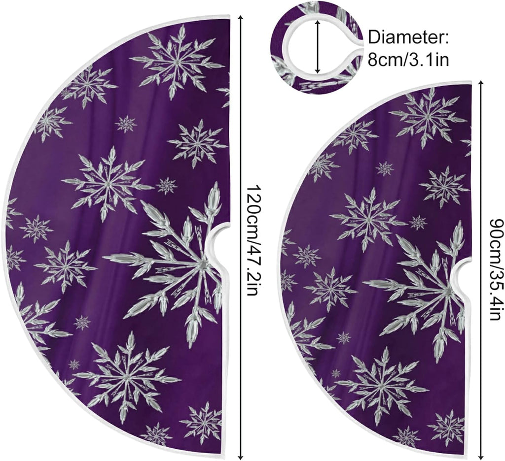 Christmas Snowflake Purple Tree Skirt, Seasonal Tree Mat Holiday Party Supplies Ornaments Indoor Outdoor Decorations for Tabletop Trees 47.2 Inches