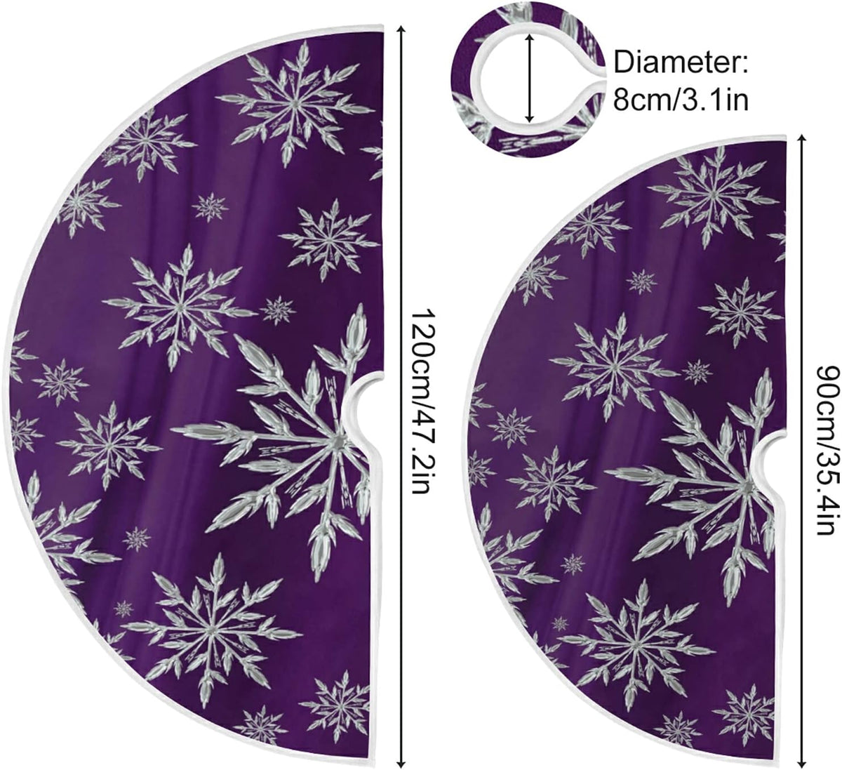 Christmas Snowflake Purple Tree Skirt, Seasonal Tree Mat Holiday Party Supplies Ornaments Indoor Outdoor Decorations for Tabletop Trees 47.2 Inches