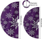 Christmas Snowflake Purple Tree Skirt, Seasonal Tree Mat Holiday Party Supplies Ornaments Indoor Outdoor Decorations for Tabletop Trees 35.4 Inches