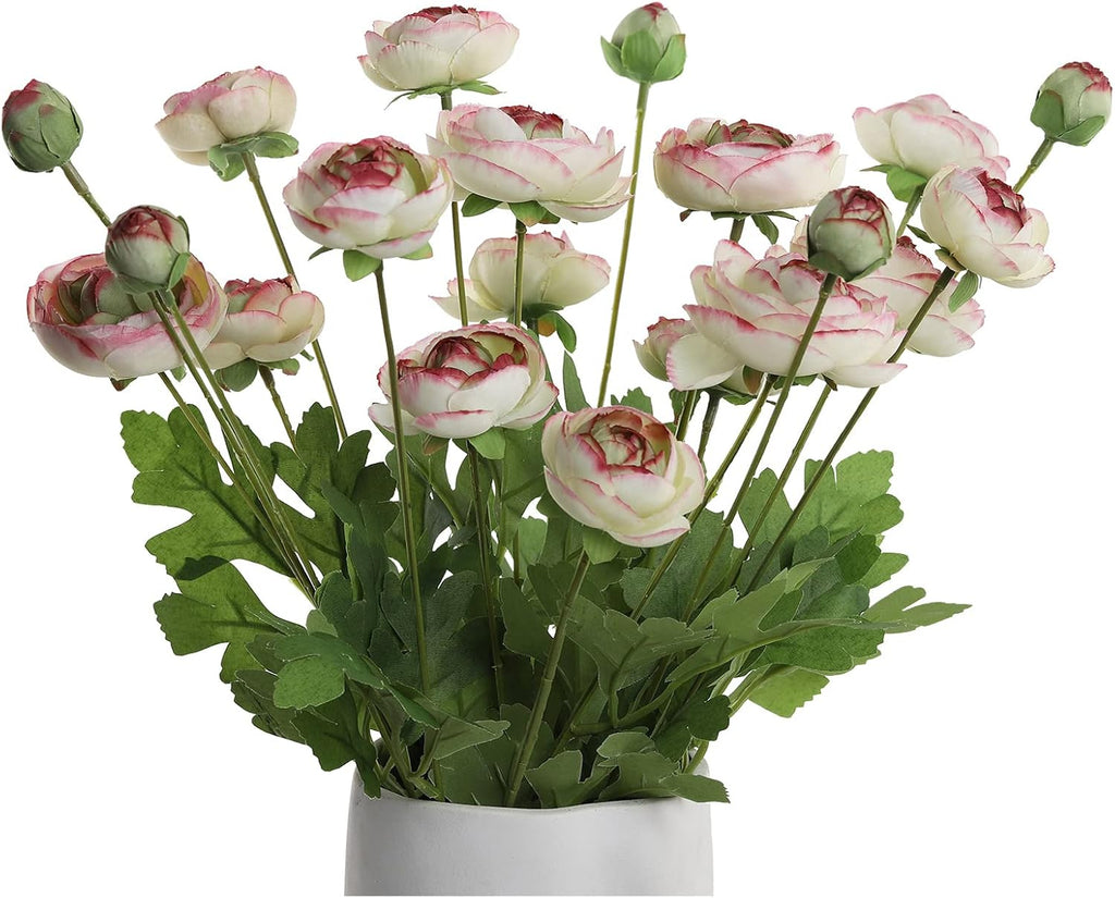 Artificial Silk Flowers Persian Buttercup Bicolor Ranunculus Flower 5 Pcs,Suitable for core Decoration,Wedding Floral Creation,Flower Arrangement DIY Project,Interior Decor（Green）