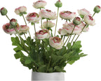 Artificial Silk Flowers Persian Buttercup Bicolor Ranunculus Flower 5 Pcs,Suitable for core Decoration,Wedding Floral Creation,Flower Arrangement DIY Project,Interior Decor（Green）