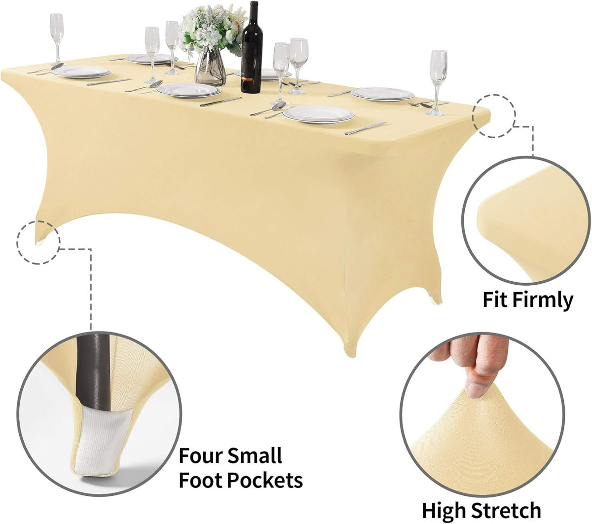 2Pack Spandex Table Cover for 6Ft or 4fT or 8ft Table Universal Fitted Stretch Tablecloth for Party, Banquet, Wedding and Events-Champagne