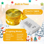 Minetom Christmas Tree Ribbon String Lights - 33ft 100 LED Battery Powered Fairy Lights with Timer and 8 Lighting Modes, Christmas Ribbon Bows Lights for 6ft - 8ft Christmas Tree New Year Decor, Gold