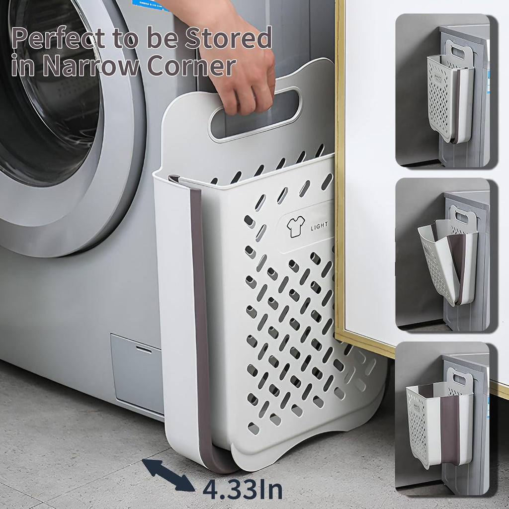 Plastic Collapsible Hanging Laundry Baskets with Carry Handle, Space-Saving Wall Hanging Laundry Basket Durable Tall Folding Plastic Laundry Hamper Waterproof Dirty Clothes Organizer XL+L