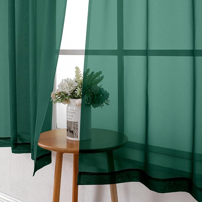Hunter Green Sheer Curtains 90 Inches Long 2 Panels, Airy Voile Solid Curtains - Image 7
