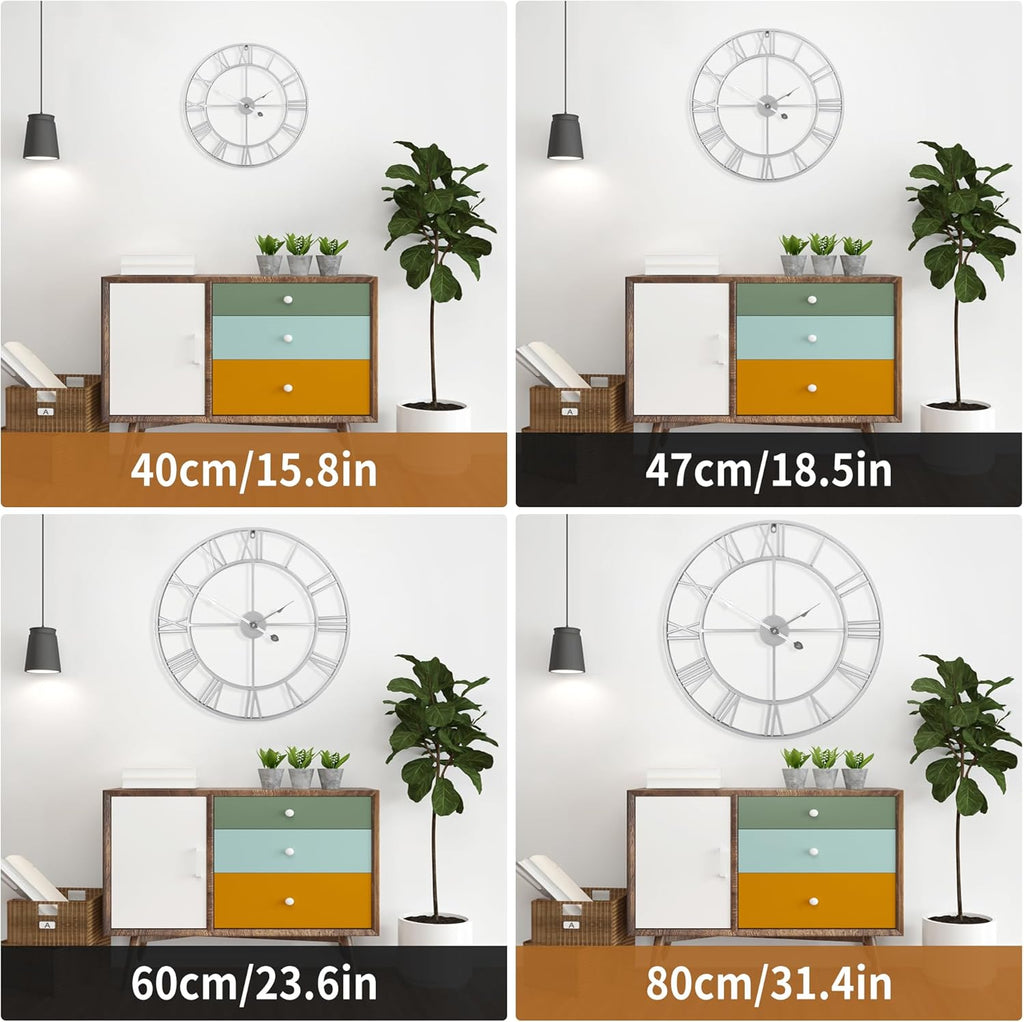 Large Wall Clock for Living Room Decor - 47cm/ 18 Inches Silent Non-Ticking Metal Wall Clocks Battery Operated, Vintage Decorative Modern Wall Clock for Bedroom, Office, Farmhouse Decor