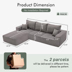 Boneless Sectional Cloud Couch Sofa for Living Room, 112" L-Shaped Modular Modern Lounge Sleeper Grey Couches with Chaise, No Assemble, Cordury Compression Upholstered Sofas
