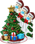 Masked Family of 3 Christmas Ornament 2025 Personalized Family Christmas Ornaments 2025 | Pandemic Memorial Personalized Tree Ornaments Customizable Gifts with Bear in The Staircase of Three Ornament