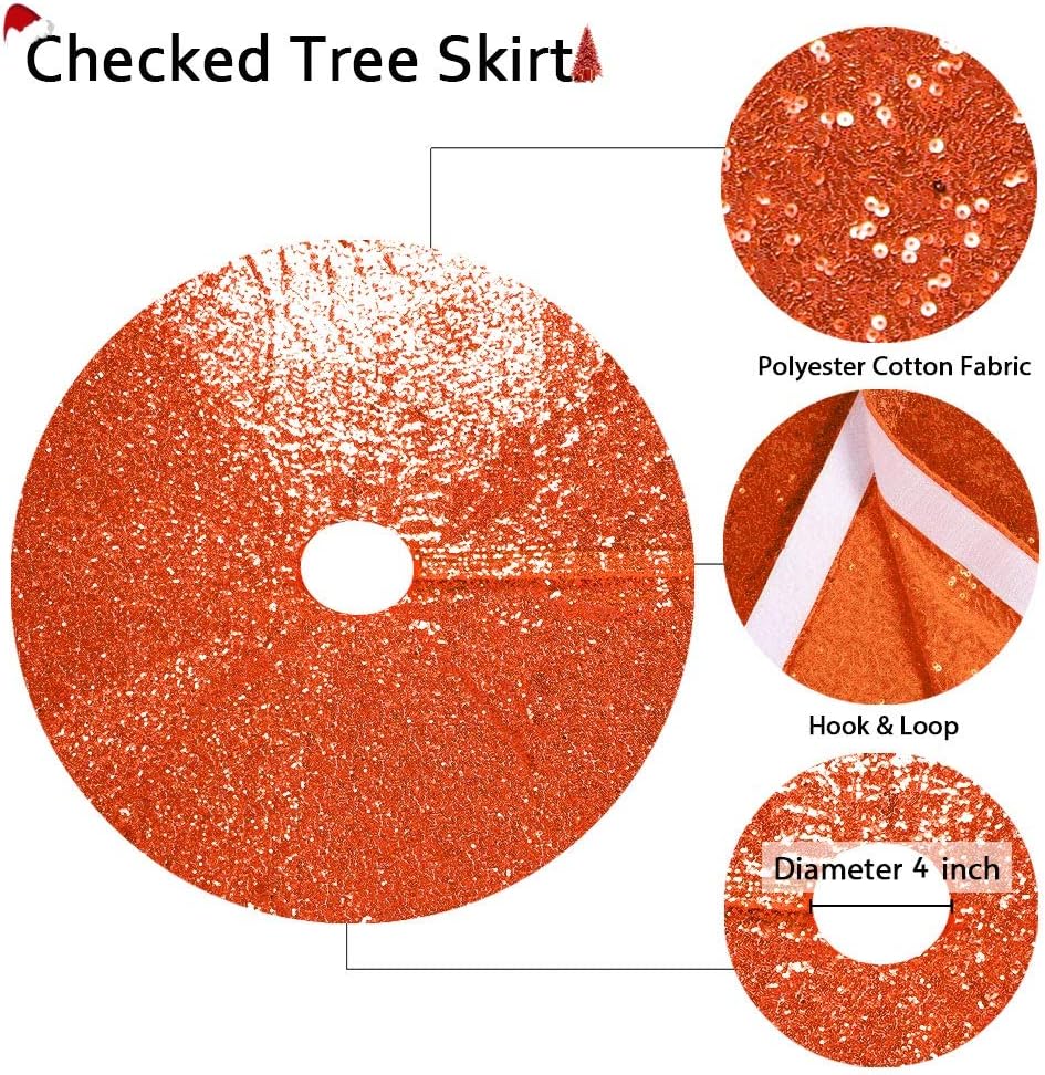 Partisout 24 Inch Sequin Tree Skirt Christmas Skirts for Xmas Hawaii Rustic Cartoon Elegant Halloween Trees (Orange)