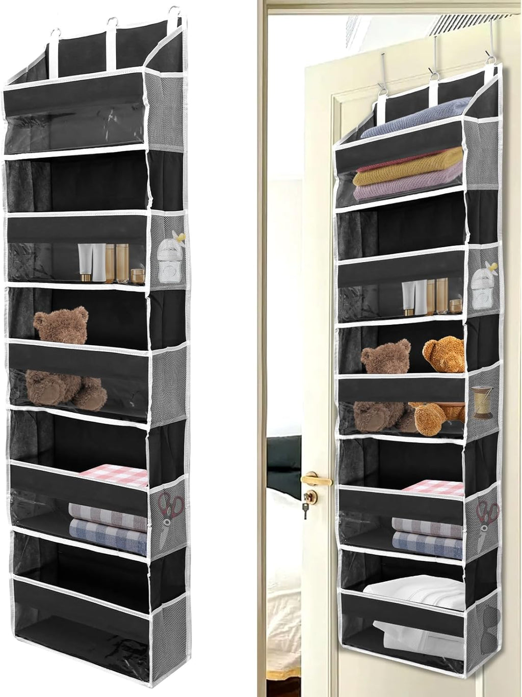 Over the Door Organizer with 5 Large Pockets and 10 Side Mesh Pockets Visible Closet Hanging Organizer Large Capacity Behind Door Storage Organizer for Home Office Bathroom Bedroom