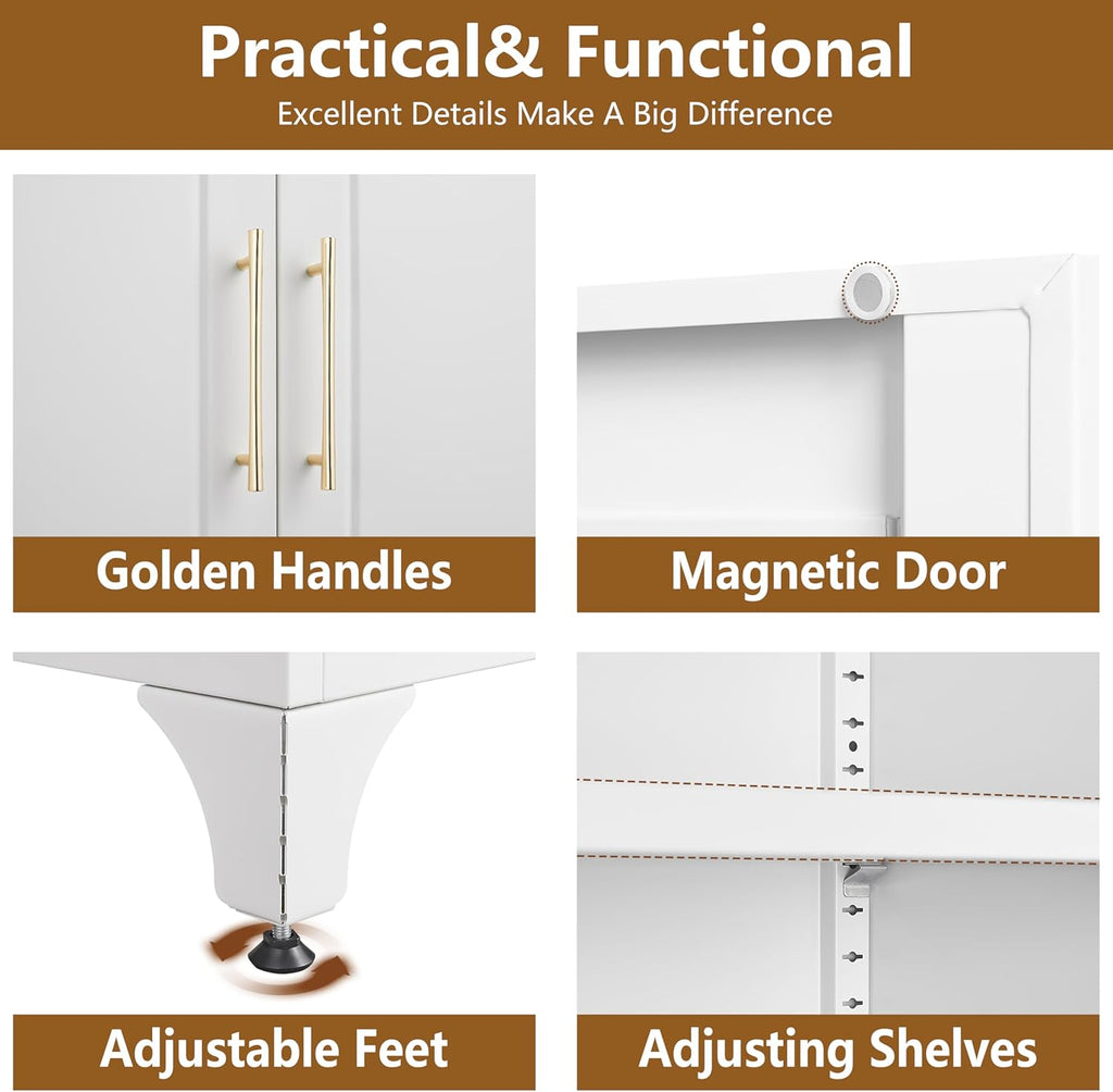 Kitchen Pantry Cabinet, 90" Tall Metal Pantry Cabinet, Food Cupboards with Doors and Shelves, Freestanding Storage Cabinets for Dining, Living Room, 16"D x 32"W x 90"H, White, Assembly Required