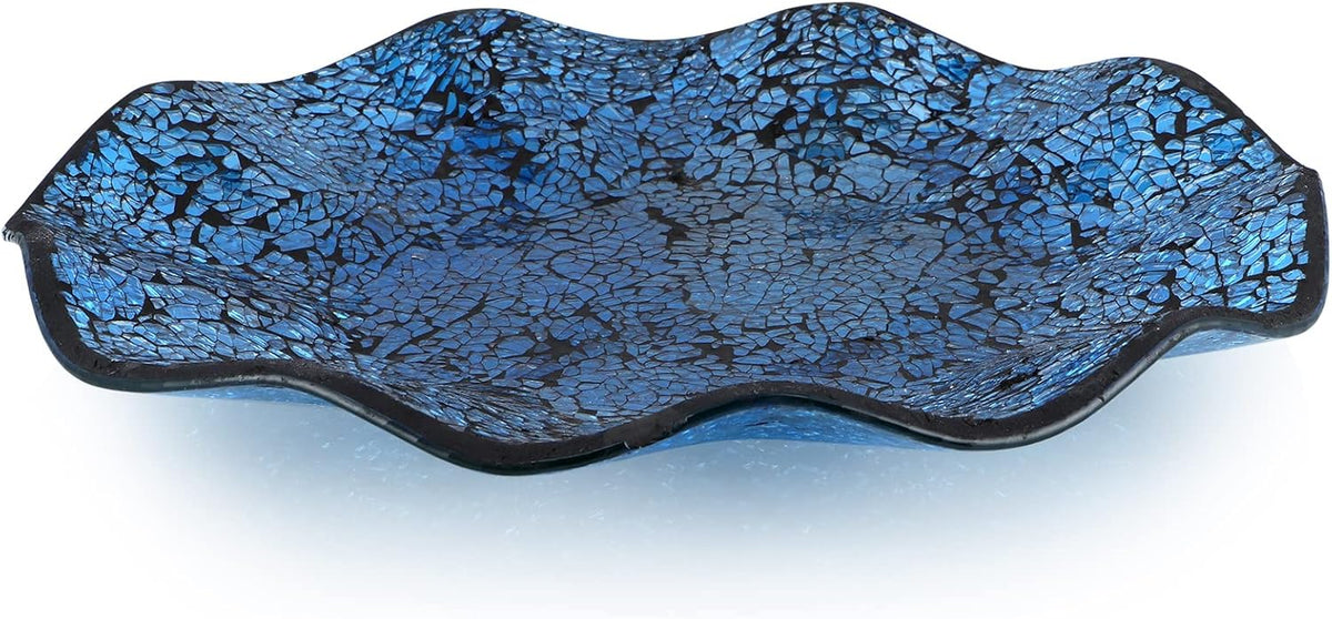 MDLUU Mosaic Centerpiece Tray, 12" Decorative Glass Plate, Home Decor Glass Bowl for Dining Room Table, Coffee Table, Gift (Turquoise)