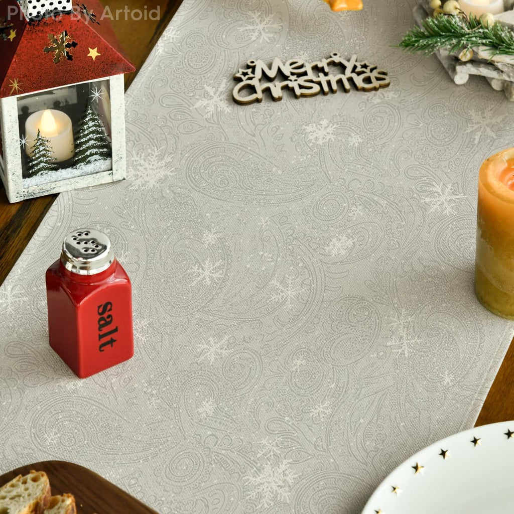 Artoid Mode Snowman Birds Trees Christmas Table Runner, Seasonal Silver Winter Holiday Kitchen Dining Table Decoration for Home Party Decor 13 x 120 Inch