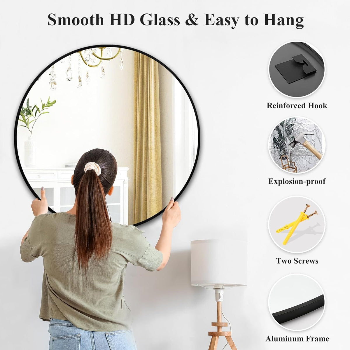 Fabuday Black Round Mirror 30 Inch - Large Circle Mirror for Bathroom, Living Room, Hallway, Entryway, Matte Aluminum Frame Circular Mirrors for Wall Decor