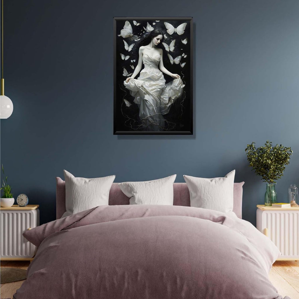 JFHCQJPK Vintage Gothic Feminine Canvas Wall Art Print Butterfly Poster Moody Preppy Wall Art Dark College Decor for Home Bedroom16x24in Metal blackFramed