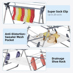 Clothes Drying Rack, Foldable 2-Level Laundry Racks for Drying Clothes Rack,Stainless Steel Drying Rack Clothing Collapsible for Indoor Outdoor,with Height-Adjustable Wings,33 Drying Rails,Gray
