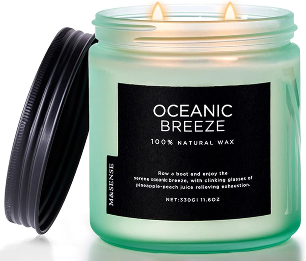 M&SENSE Candle Oceanic Breeze Scented, 11.6oz 70 Hour Long Lasting 2 Wick Pineapple & Mango Scent Natural Soy Candles for Home Scented, Stress Relief Gifts for Women/Men