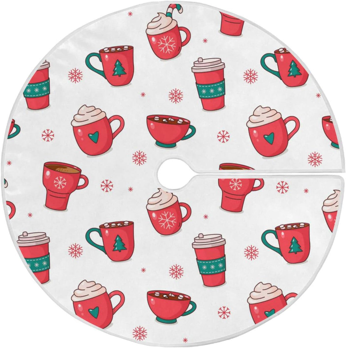 Christmas Hot Chocolate Coffee Tree Skirt, Seasonal Tree Mat Holiday Party Supplies Ornaments Indoor Outdoor Decorations for Tabletop Trees 35.4 Inches