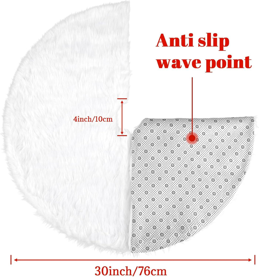 30 Inch Faux Fur Christmas Tree Skirt Soft Snow White Plush Tree Mat Christmas Decorations Fluffy Tree Skirts Xmas Holiday Party Indoor Decorations