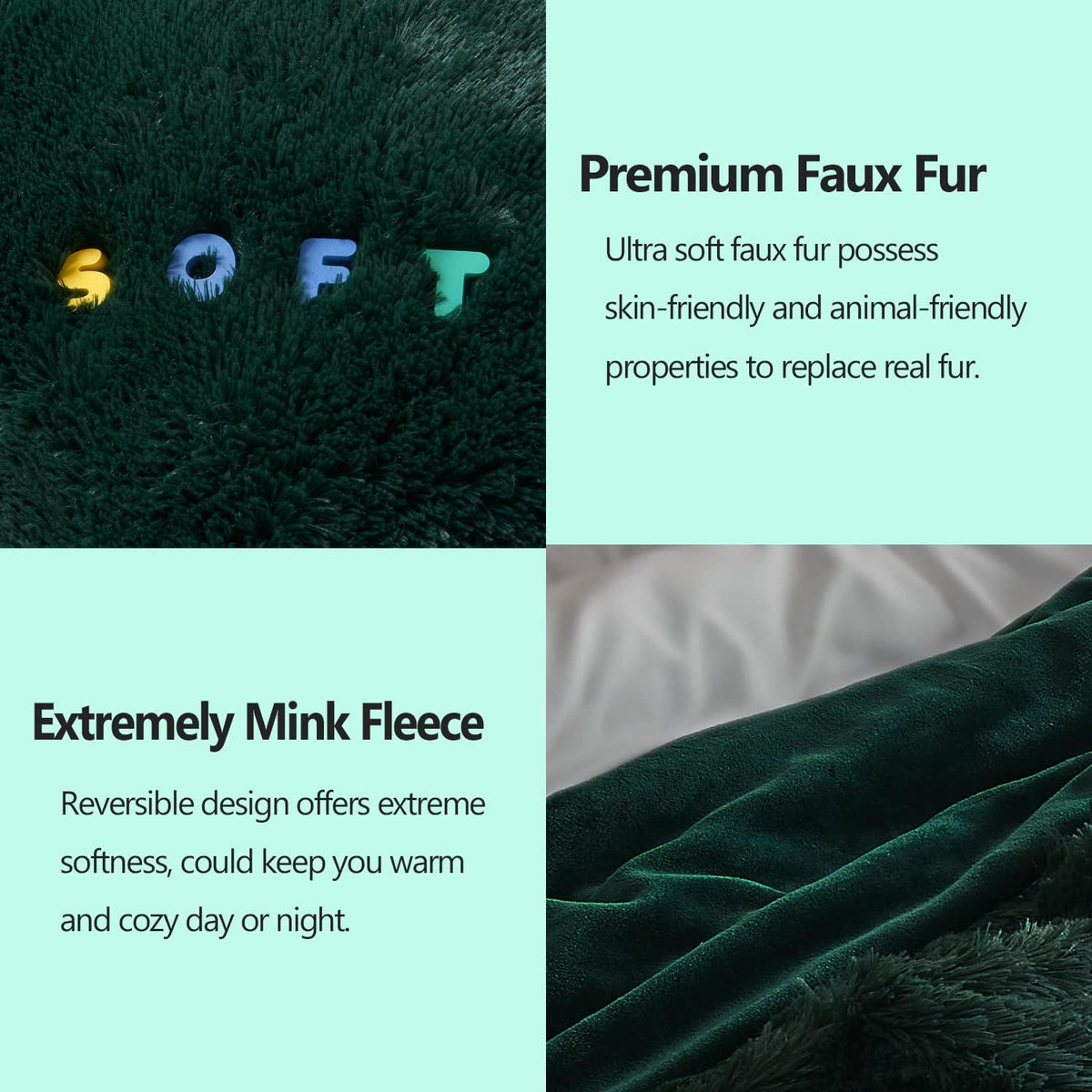 GONAAP Fuzzy Faux Fur Throw Blanket Queen Size Forest Green Super Soft Cozy Plush Fuzzy Shaggy Blanket for Couch Sofa Bed (Forest Green, Queen(90"x90"))