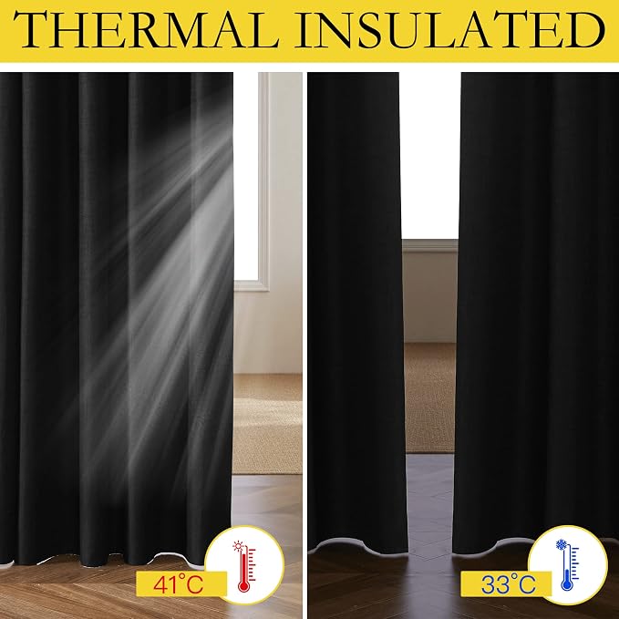 NICETOWN Black Truly Blackout Linen Blend Flax Drapes - Image 4