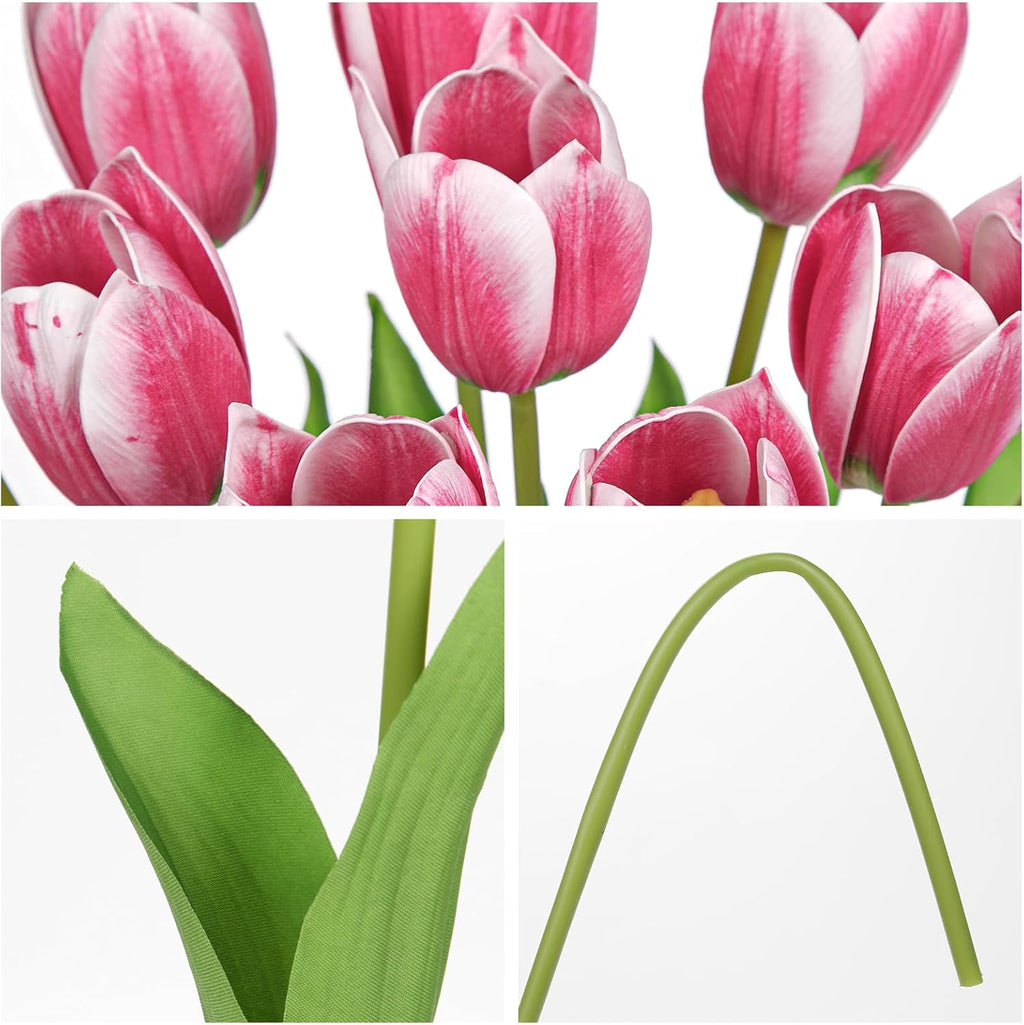 Artificial Tulips Flowers – 20" Long Stem Faux Tulips, 10PCS Real Touch Fake Red Tulip for Vase, Farmhouse, Kitchen, Spring & Wedding Home Decor