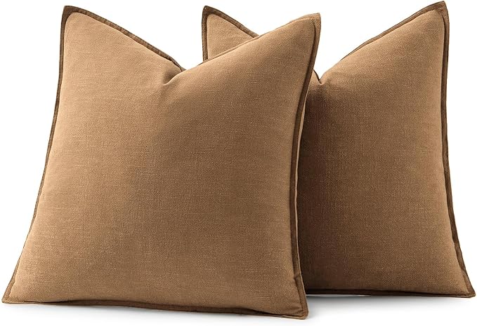 MIULEE Decorative Linen Pillow Covers 16x16 Inch Brown | Boho Farmhouse​ ​Fall - Image 6