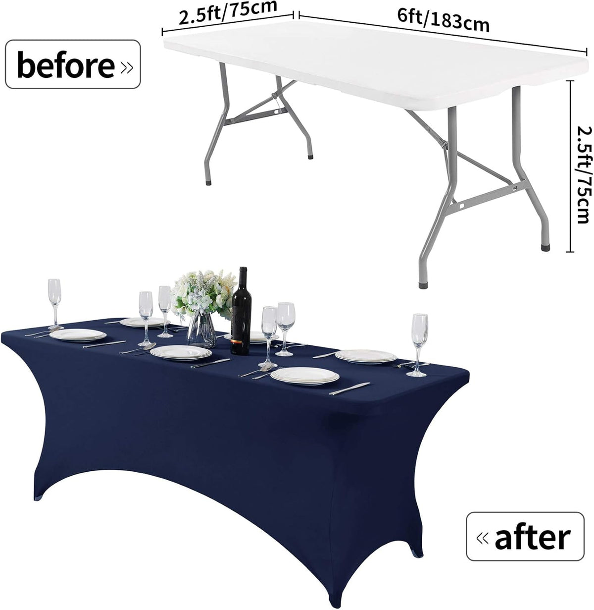 Spandex Table Cover for 6Ft or 4fT or 8ft Table Universal Fitted Stretch Tablecloth for Party, Banquet, Wedding and Events-Navy