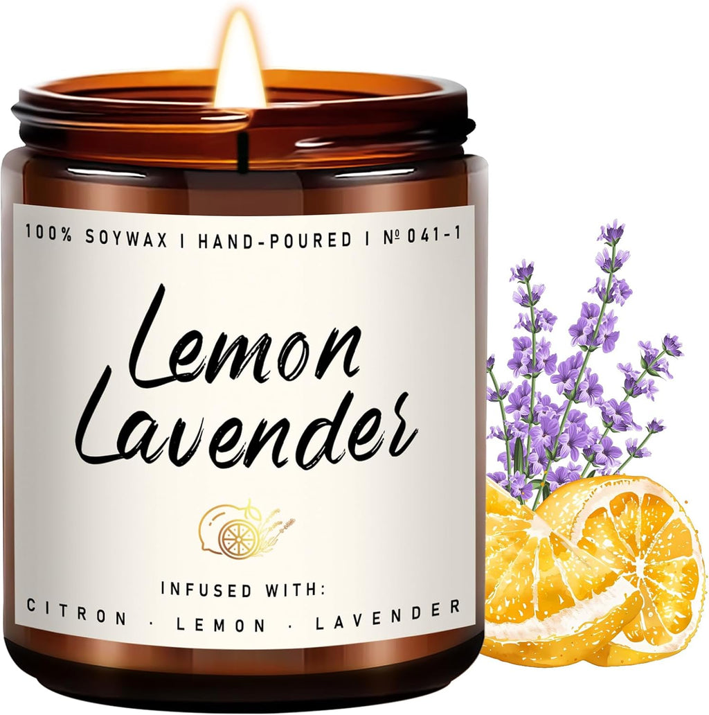 Auelife Scented Candle for Home | Lemon Lavender Candle | Aromatherapy Candles - Soy Candles for Home Scented, Gifts for Women Men, Lemon Fragrance -7oz, Single-Wick