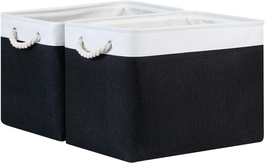 Bidtakay Black Storage Bins Storage Baskets for Shelves Decorative Basket Set of 2 Fabric Cloth Bins for Organizing 16x11.8x11.8 in Large Tall Baskets with Soft Handles for Home Office Living Room