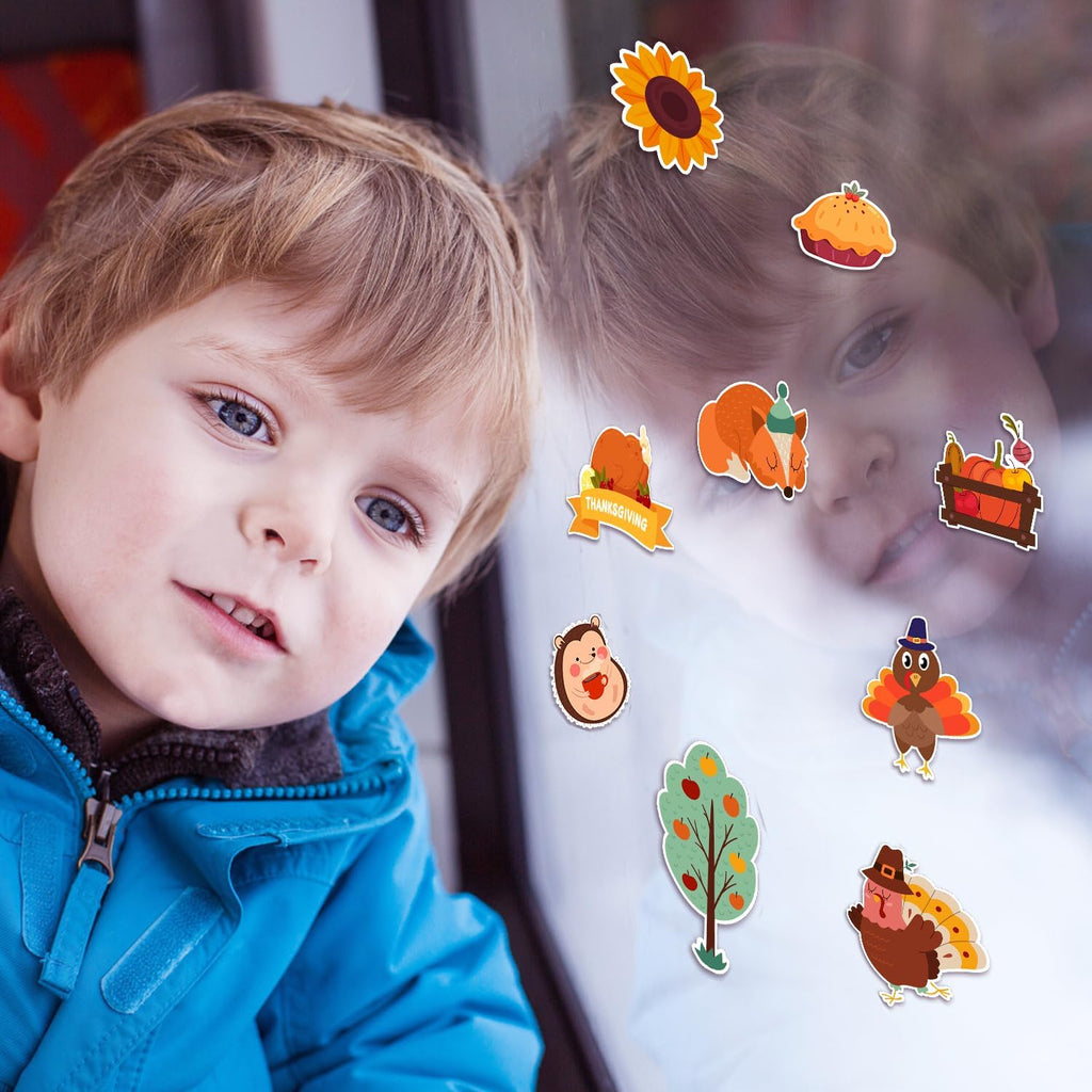 Window Clings Stickers for Kids Window Gel Clings Decals Thick Gel Clings Toddlers and Adults Classroom Home Nursery Airplane Birthday Party Supplies (Fall)