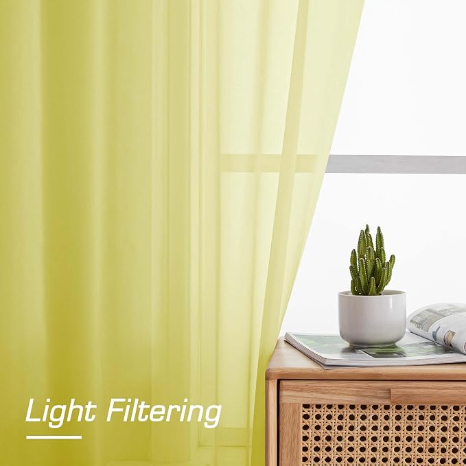 Lemon Sheer Curtains for Bedroom Living Room 90 Inches Long, Elegant Solid - Image 4