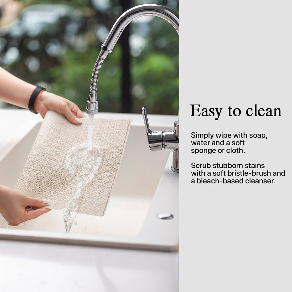 Placemats Set of 12 - Easy Clean Woven Vinyl Placemat for Dining Table, Indoor/Outdoor Place Mats, Washable PVC Table Mats（Beige）