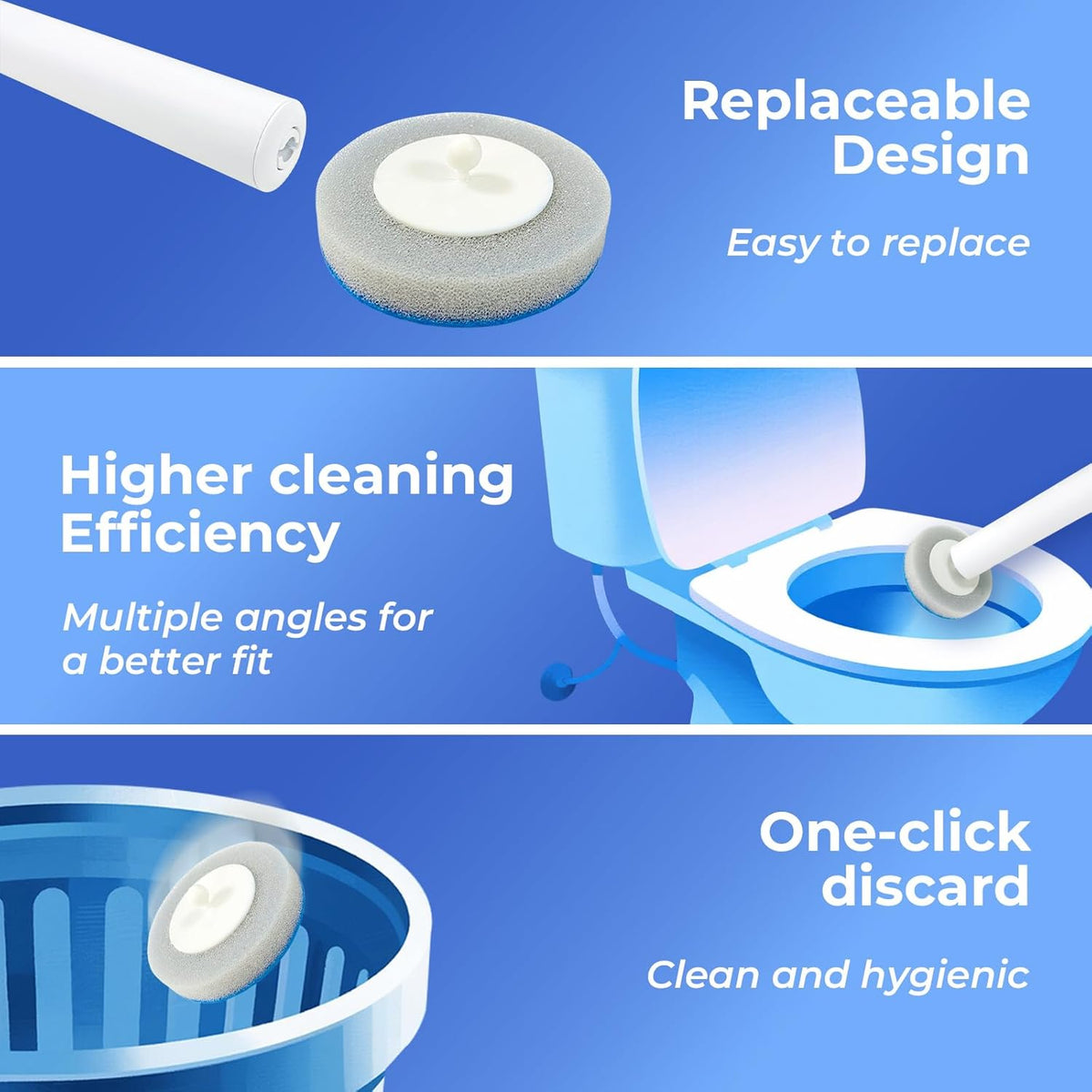Disposable Toilet Brush&Holder with 18pcs Refills Pads, Toilet Cleaning Kit System,Toilet Bowl Cleaner Wand Holder and Set (1 Wand+1 Caddy+18 Refills)