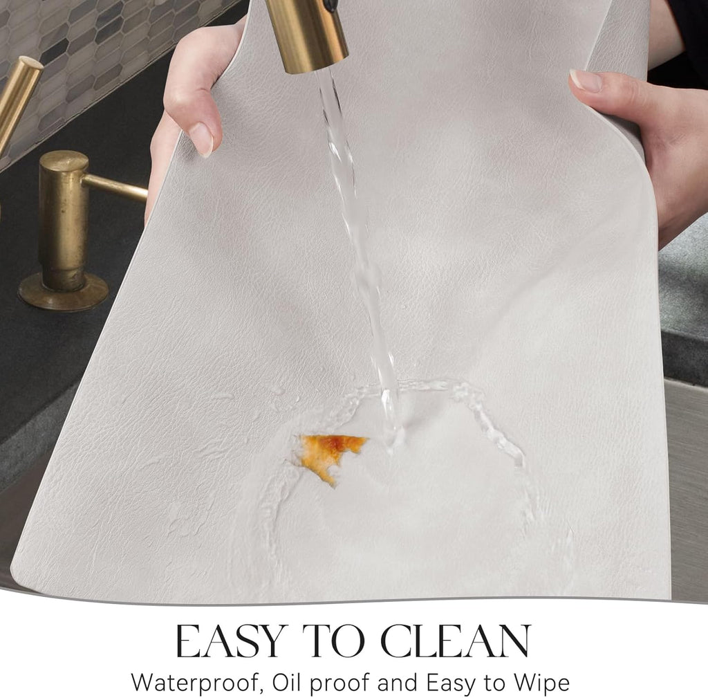 MOSAYT Vinyl Placemats Set of 4-12 X 17 Inch - Faux Leather 100% Waterproof Oil-Proof Wipeable PU Place Mats, Heat Resistant Reversible Table Mats for Kitchen, Dining, Outdoor (Light Grey)