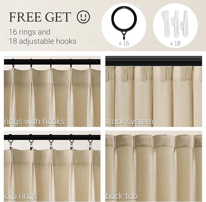 Topfinel Natural Linen Pinch Pleated Curtains 84 Inch Length 2 Panels - Image 2
