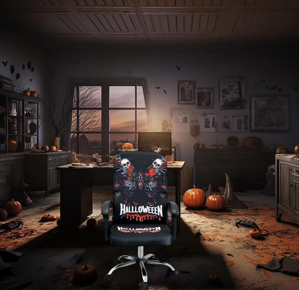 Halloween Office Chair CoversHorror Bloody Handprints Footprints on White Horror Theme Print Stretchable Slipcover for Modern Simplism Style High Back Boss Chair(No Chair) (Halloween08, L)…