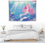 HZOHNAGO Mermaid Girls Tapestry Watercolor Mermaid Princess Pink Hair Pattern for Kids Room Decoration Printed Wall Tapestry Wall Hanging for Bedroom Living Room Dorm 40" W x 30" H