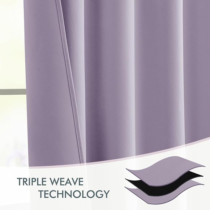 MIULEE Lilac Back Tab Blackout Curtains 52x108 Inch Long 2 Panels Set | Rod - Image 7